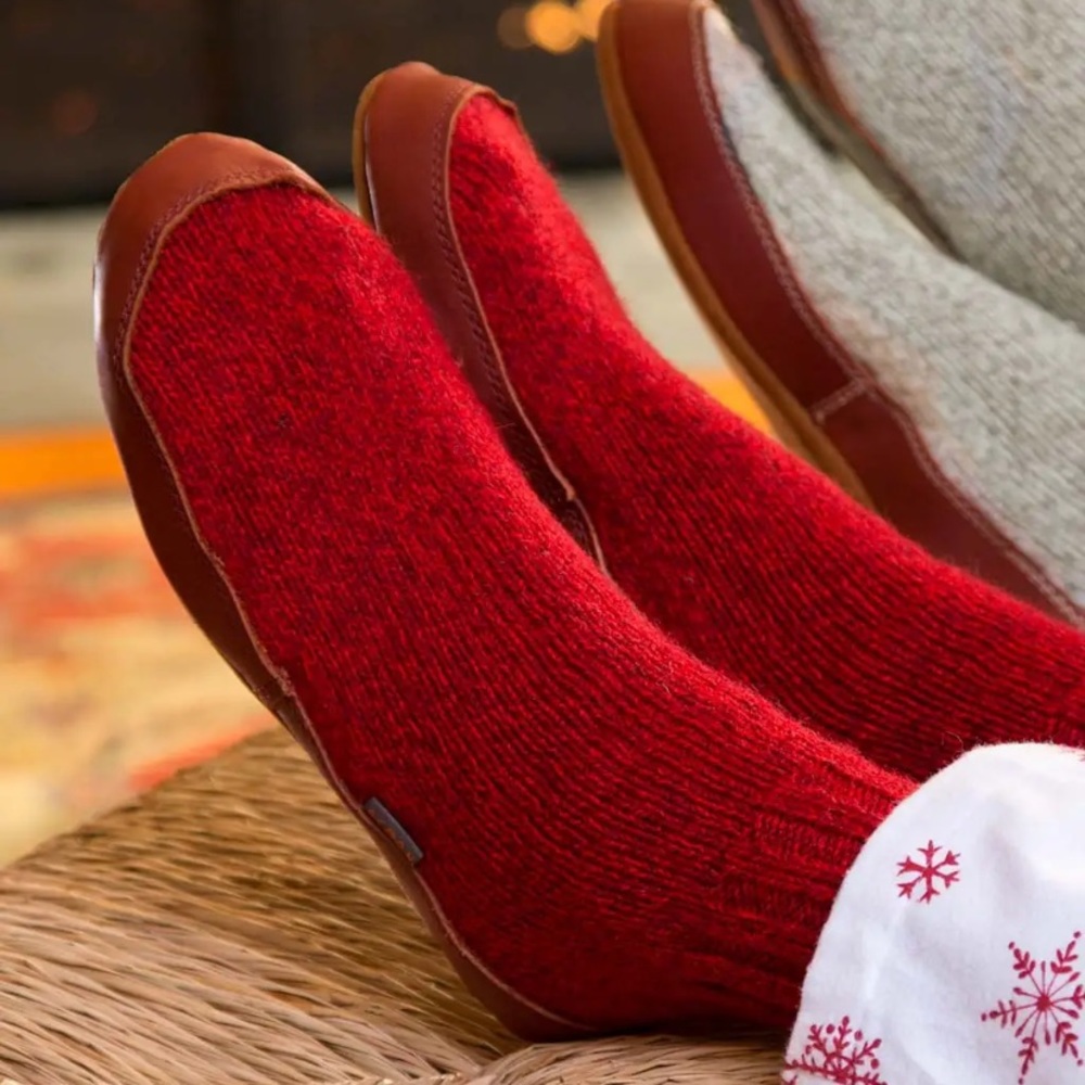 Acorn Red Wool-Look Slip-On House Slippers